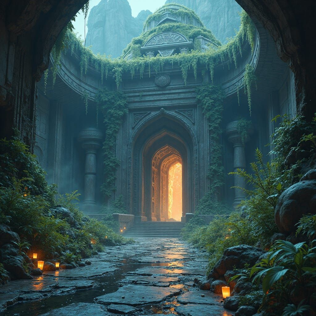 Hidden Alien Temple in Ancient Spaceship, Digital Painting