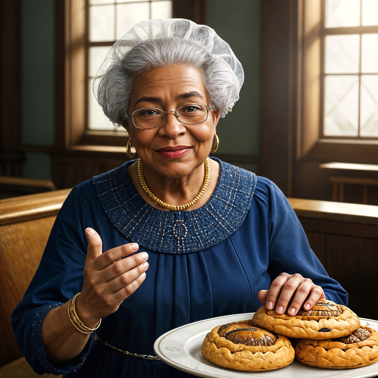 Woman Presides Over Church Bake Sale in Photorealistic Style