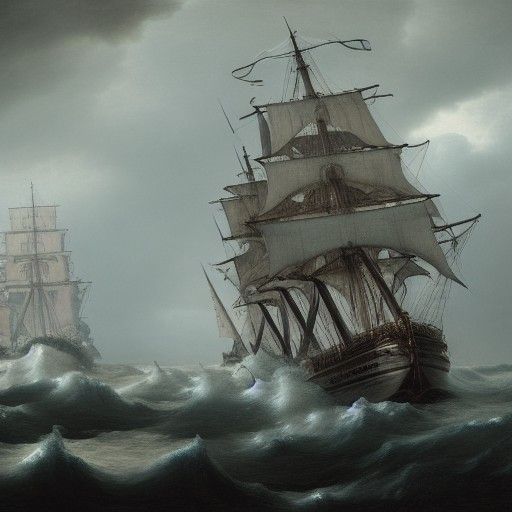 Pirate Ship Battle in Storm, Hyperrealistic Digital Art