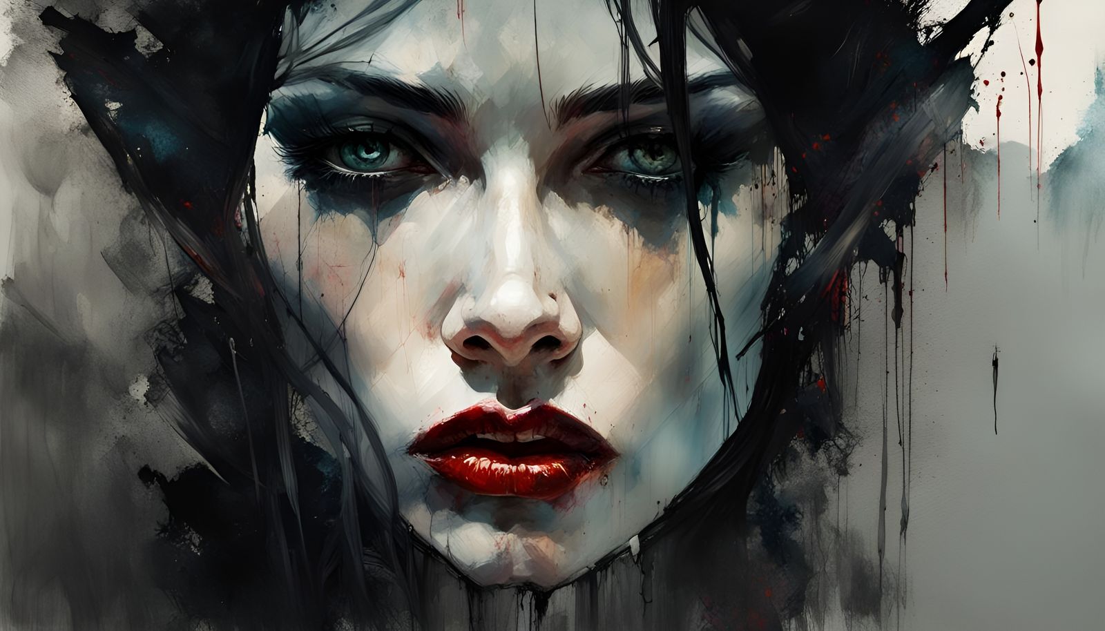 Dark Vampire Queen Portrait as Oil Painting