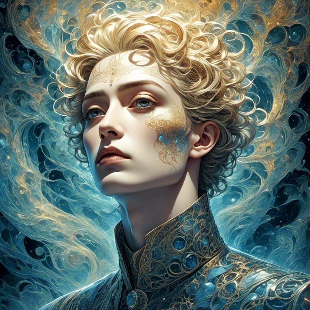 Fractal Surrealism Portrait with Glitter and Moonlit Highlig...