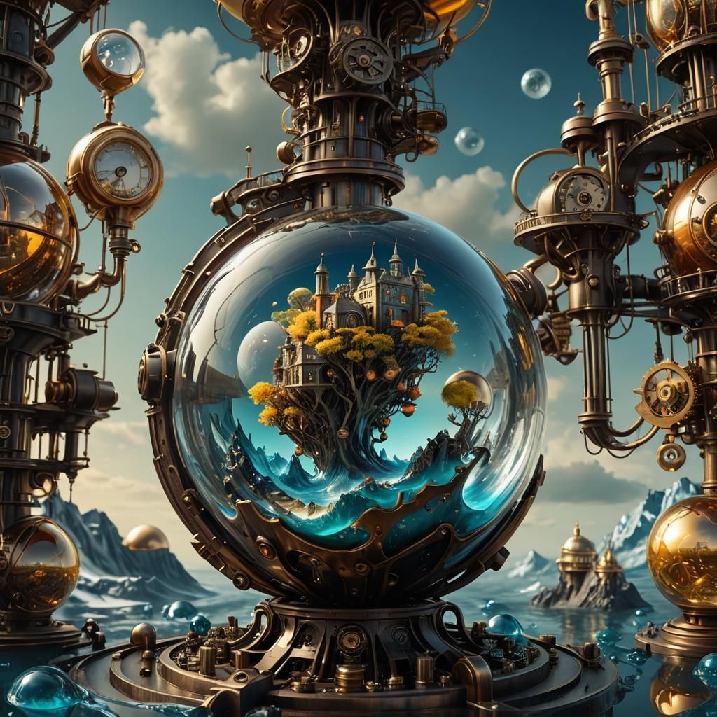 Island Universe in Glass Ball: Steampunk Surrealism