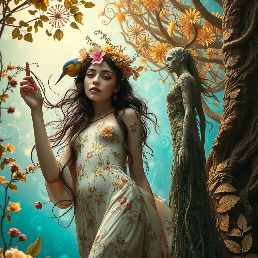 Ethereal Women Dancing in Surreal Expressionist Landscape