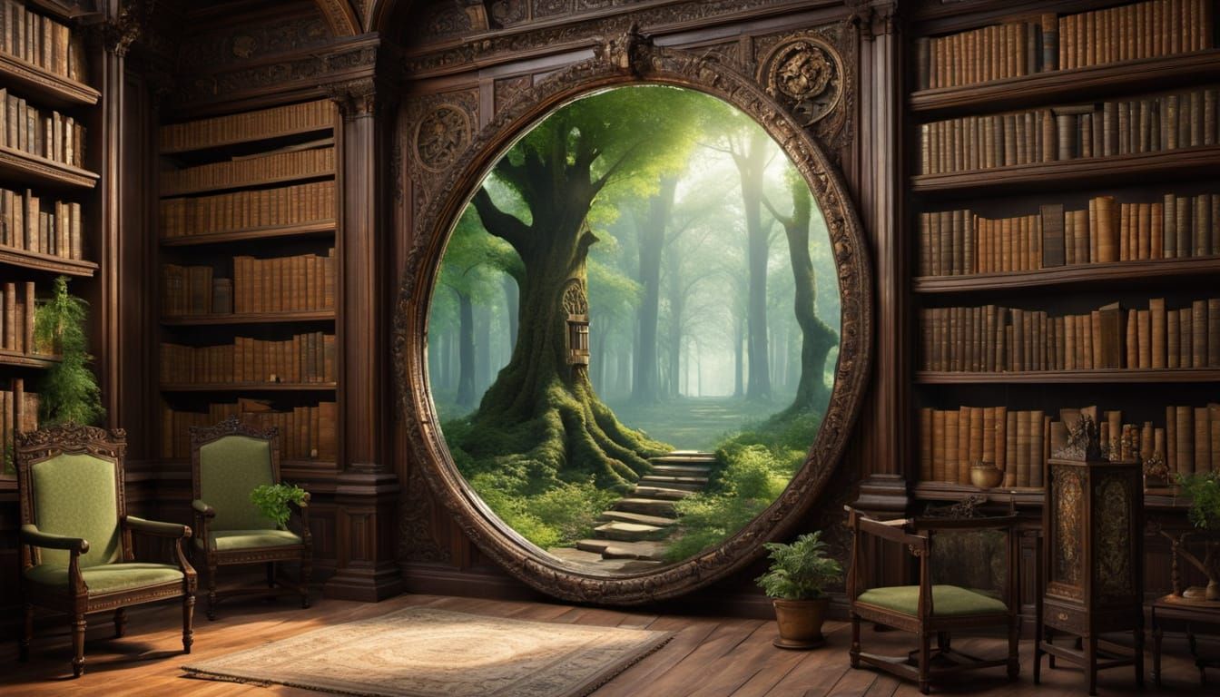 Antique Mirror Portal to Forest Reality