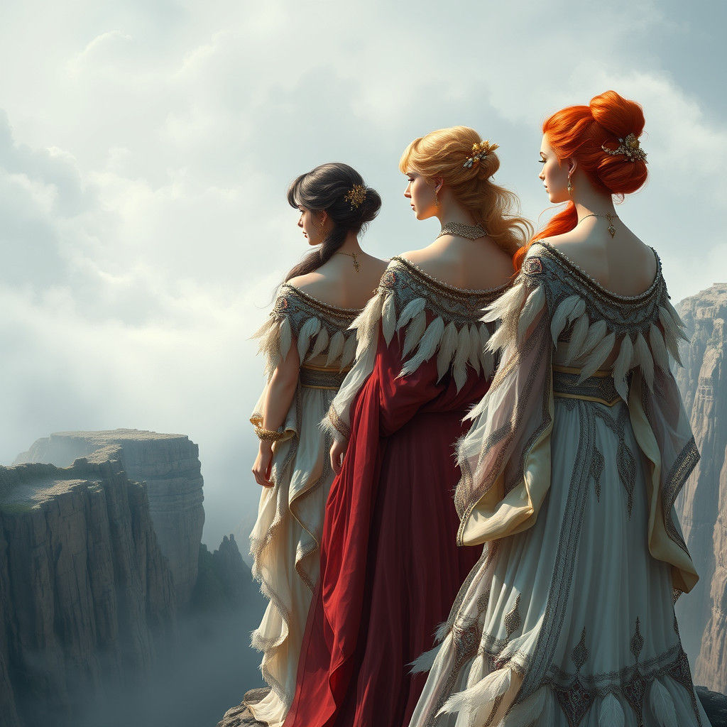 Ethereal Women on Cliff in Detailed Fantasy Art