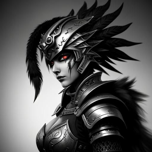 Grayscale Skeletal Warrior with Flaming Eyes