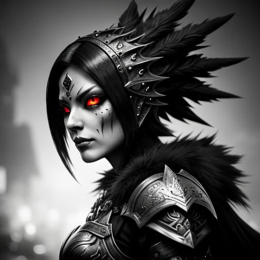 Grayscale Skeletal Warrior with Flaming Eyes