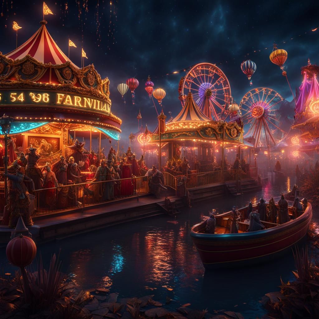 Magical Carnival with Friendly Beasts in Digital Painting
