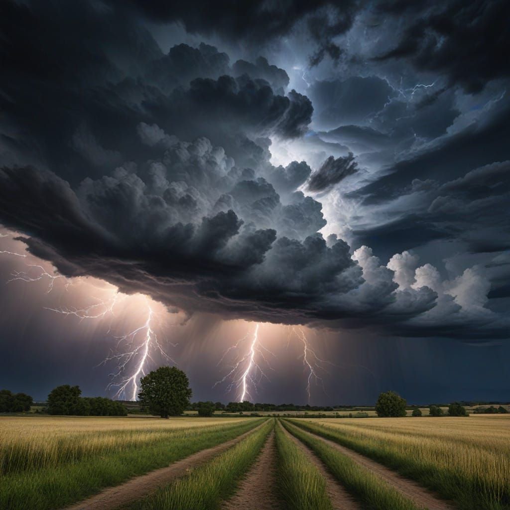 Turmoil of Electric Storms in Turner-Inspired Landscape