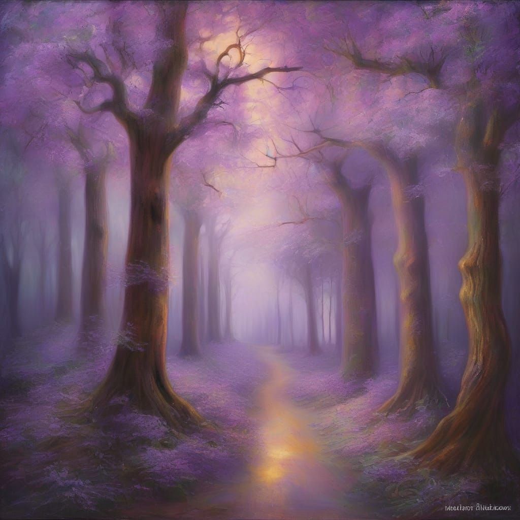 Surreal Forest Emerging from Museum Wall as Oil Painting