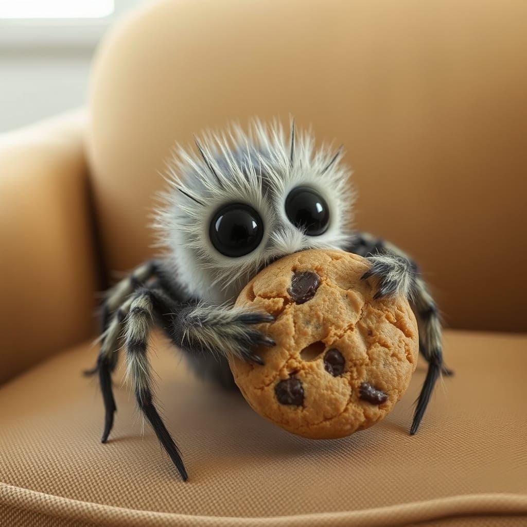 Fuzzy Spider Creature Enjoys a Cookie
