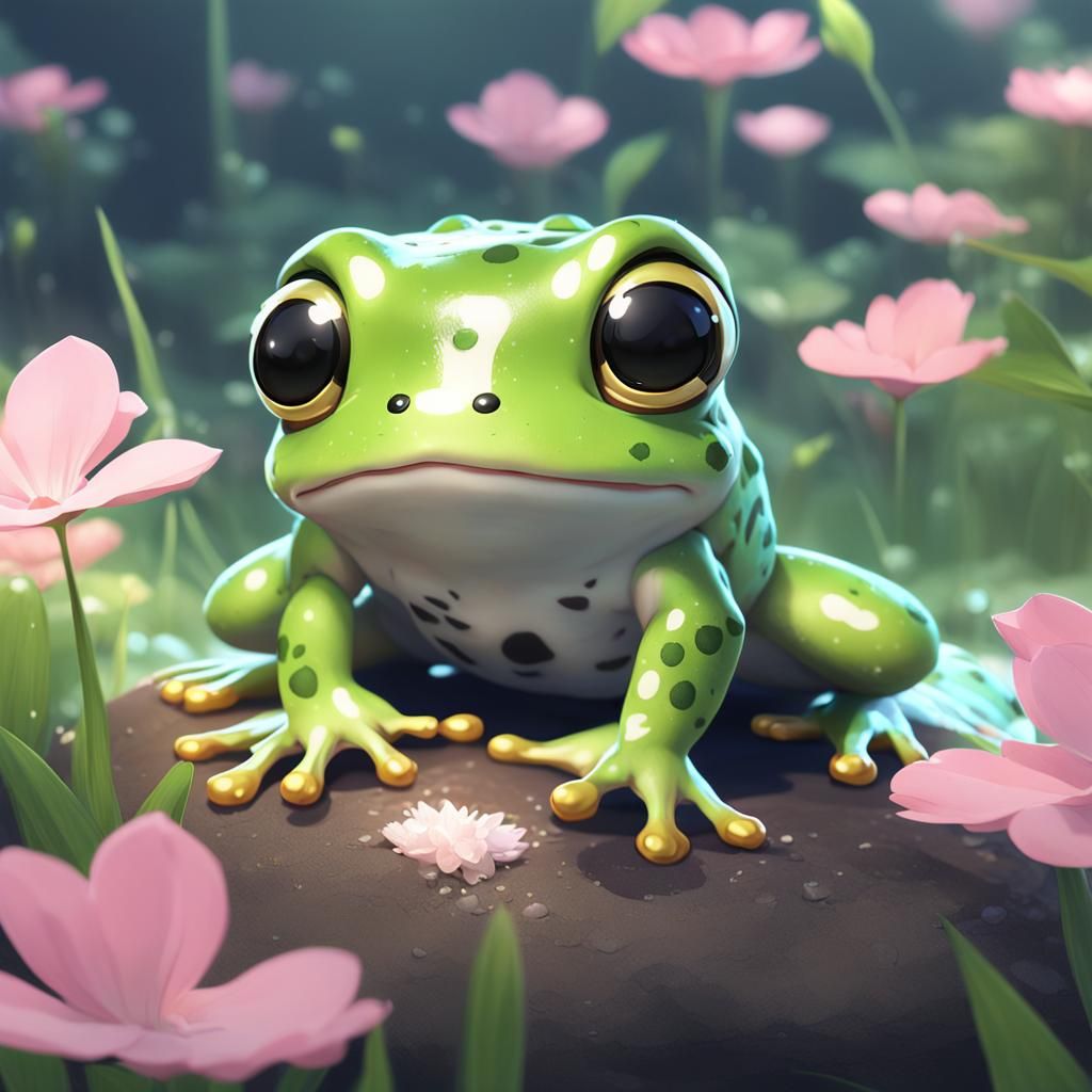 Cute Anime Baby Frog in 3D Style