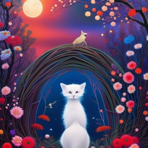 Fairytale Girl with Animals in Magic Realism Style