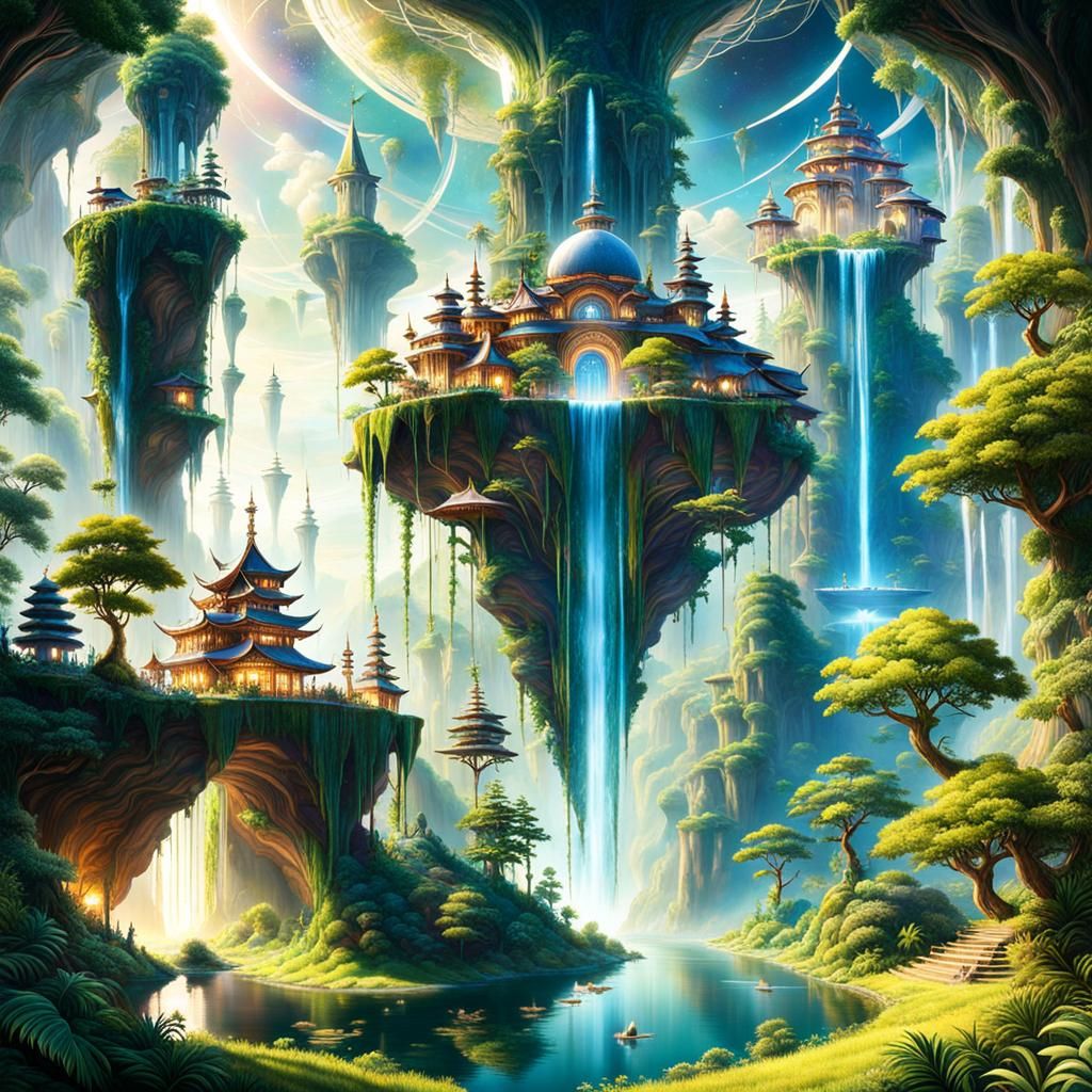 Celestial Oasis: Floating Island in Ethereal Light