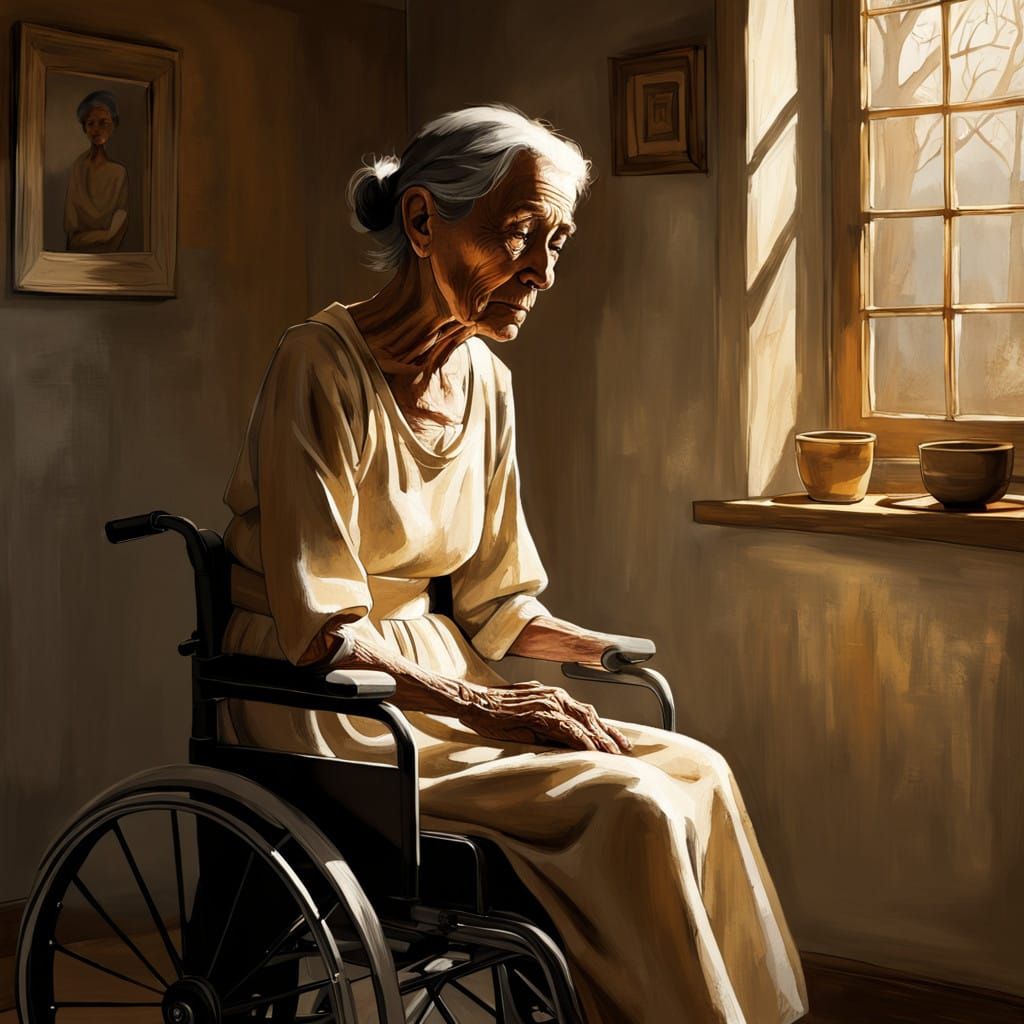 Serene Elderly Woman in Contemplative Melancholy