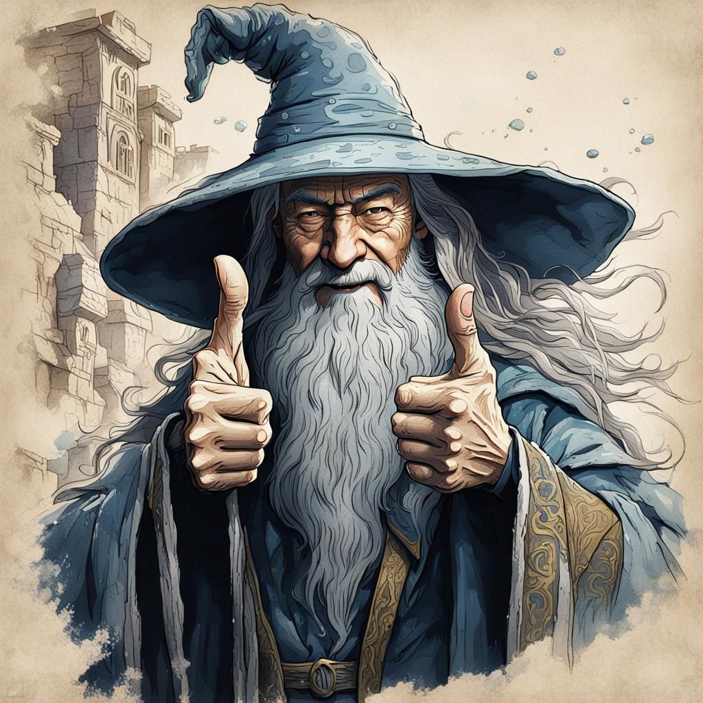 Gandalf Gives a Thumbs Up: Ink Sketch Art