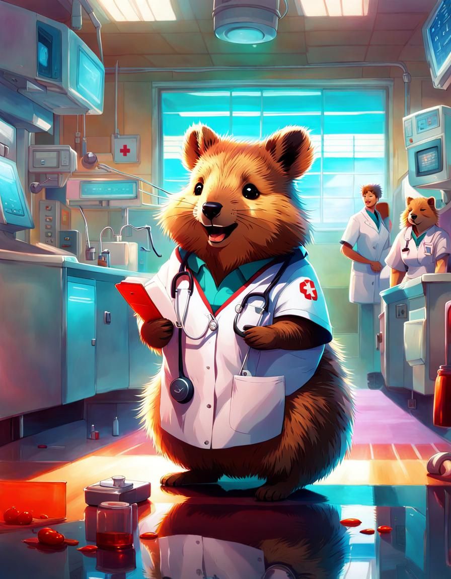 Anime Quokka Nurse Radiates Joy in Hospital