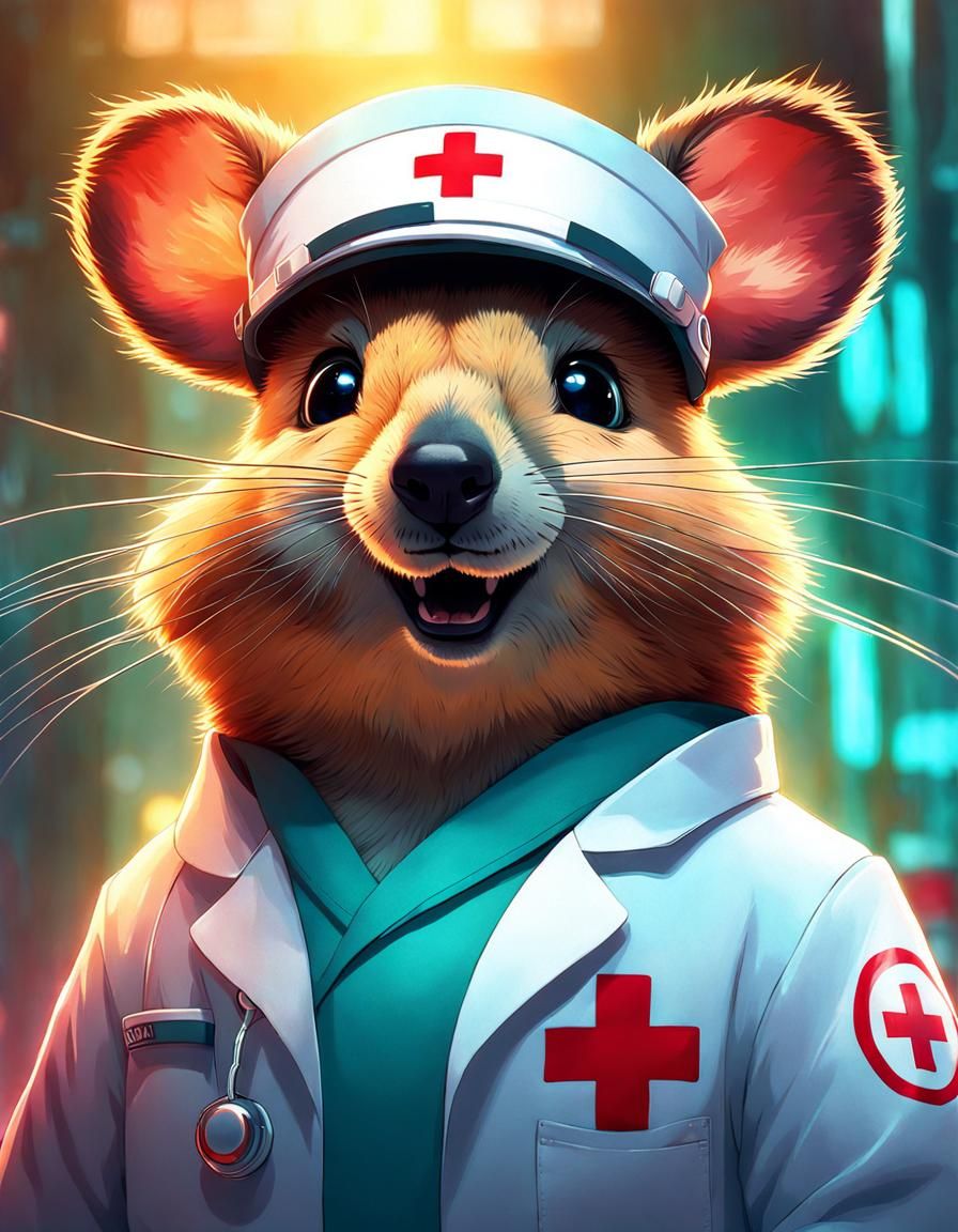 Anime Quokka Nurse Radiates Joy in Hospital Scene