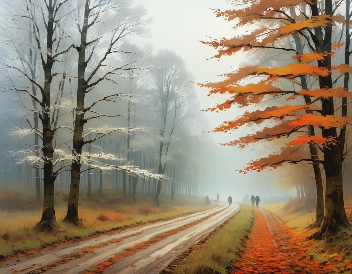 Autumn Leaves Fall: Mixed Media Winter Landscape