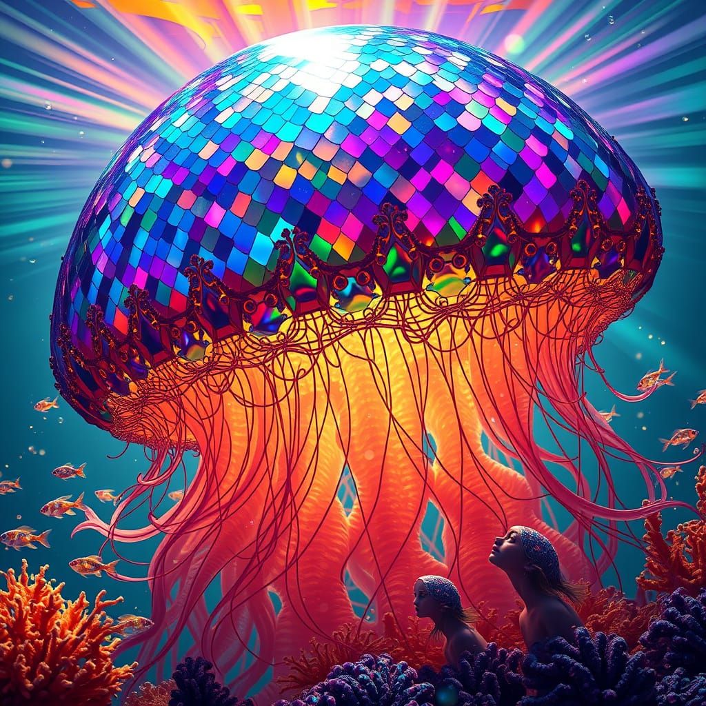 Gargantuan Iridescent Jellyfish in Radiant Colors