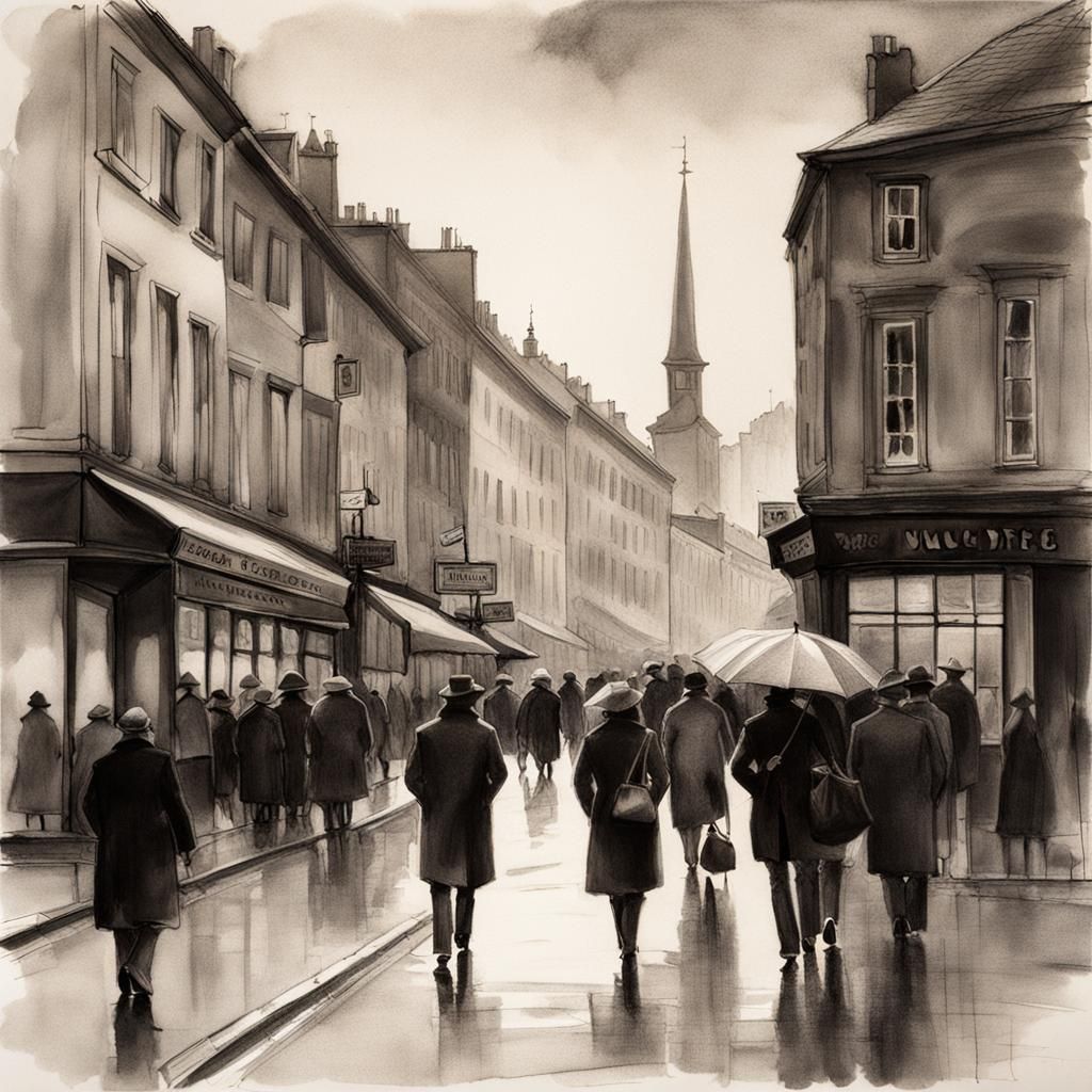 People Walking Around Town on Chilly Evening