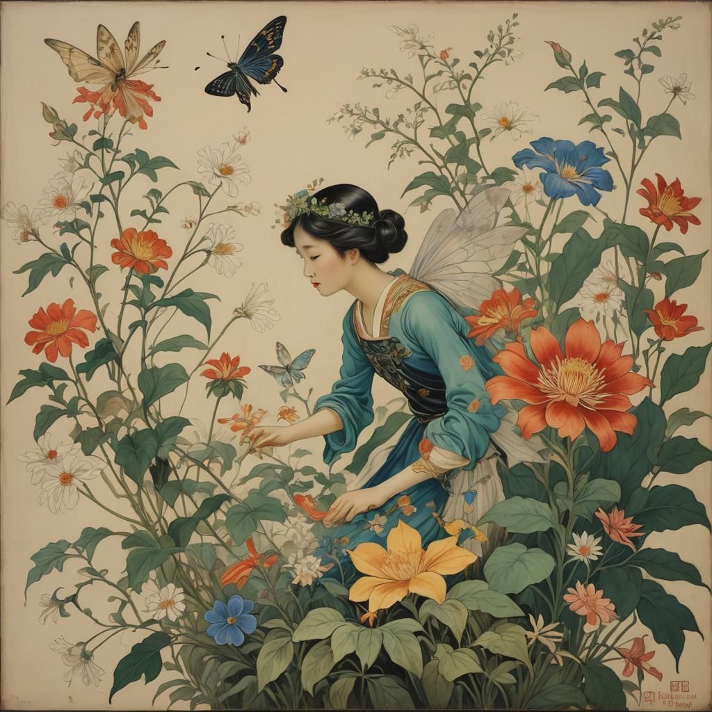 Floral Fairy Painting in Impressionist Style