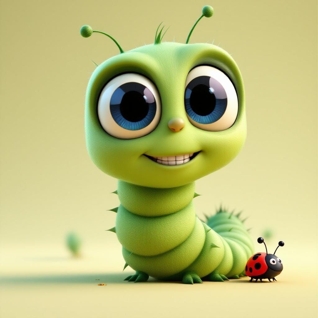 Adorable Cartoon Caterpillar in Whimsical 3D Illustration