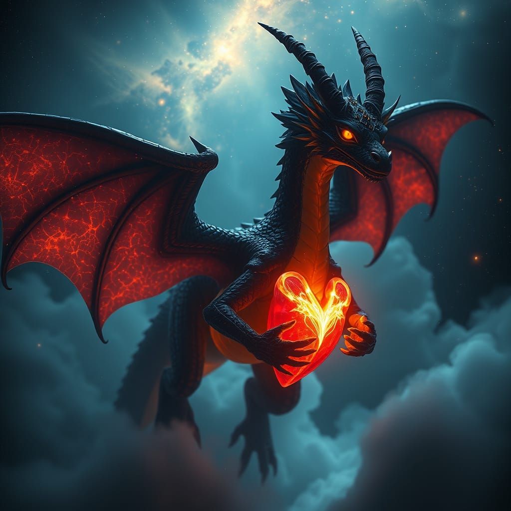 Dragon Hybrid in Deep Space with Nebula Backdrop