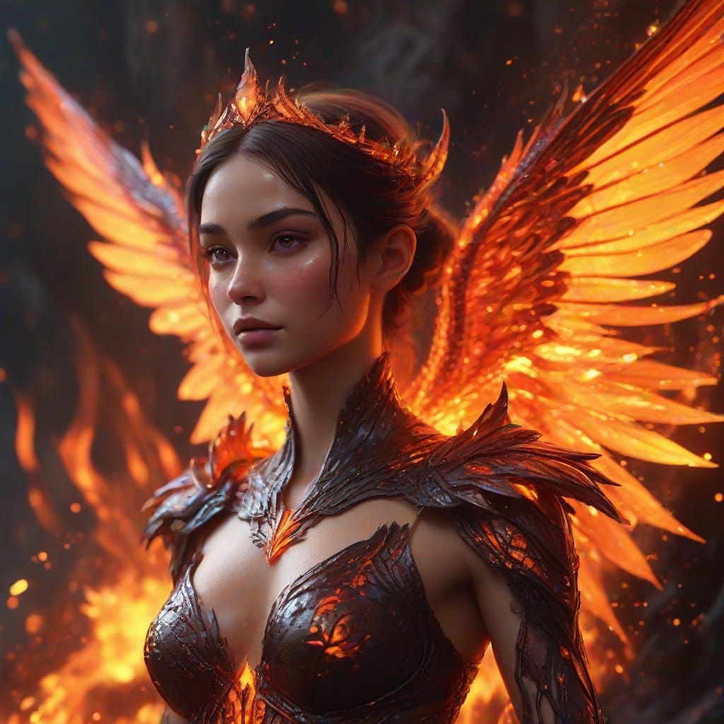 Lava Fairy Surrounded by Flames Digital Art