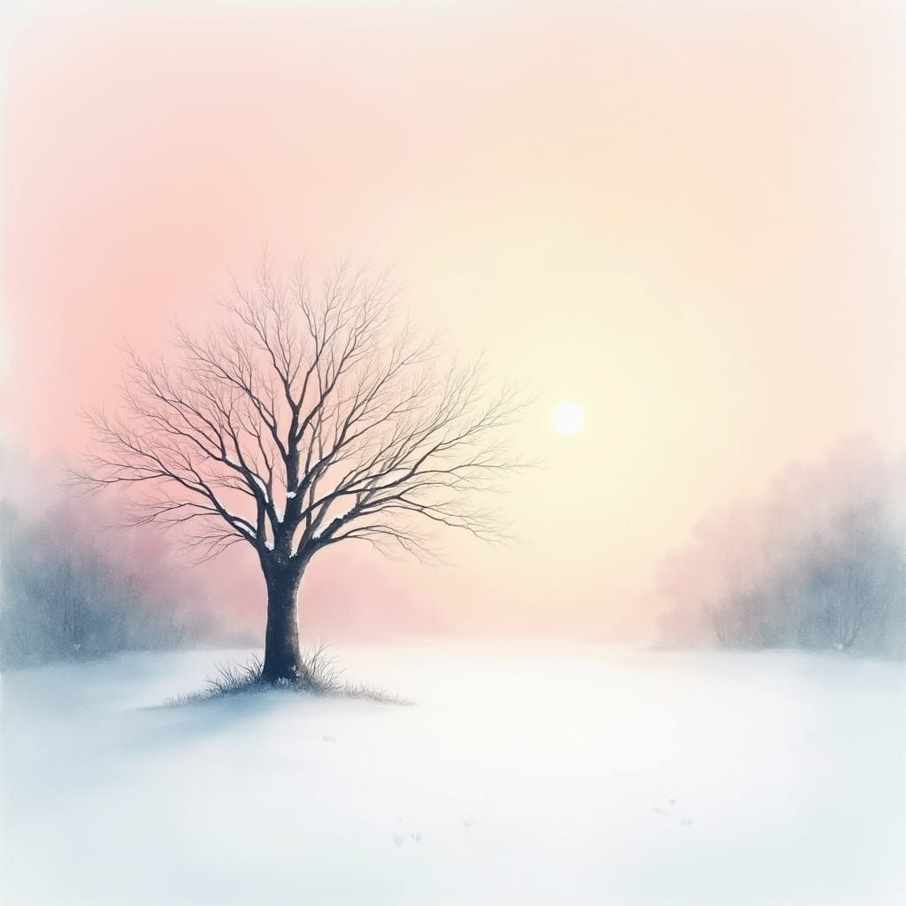 Snowy Forest Clearing at Dawn in Watercolor