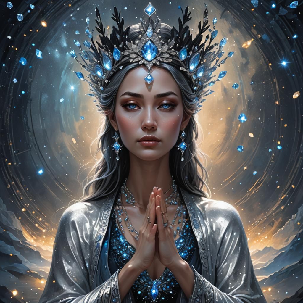 Celestial Goddess Meditating in Digital Painting