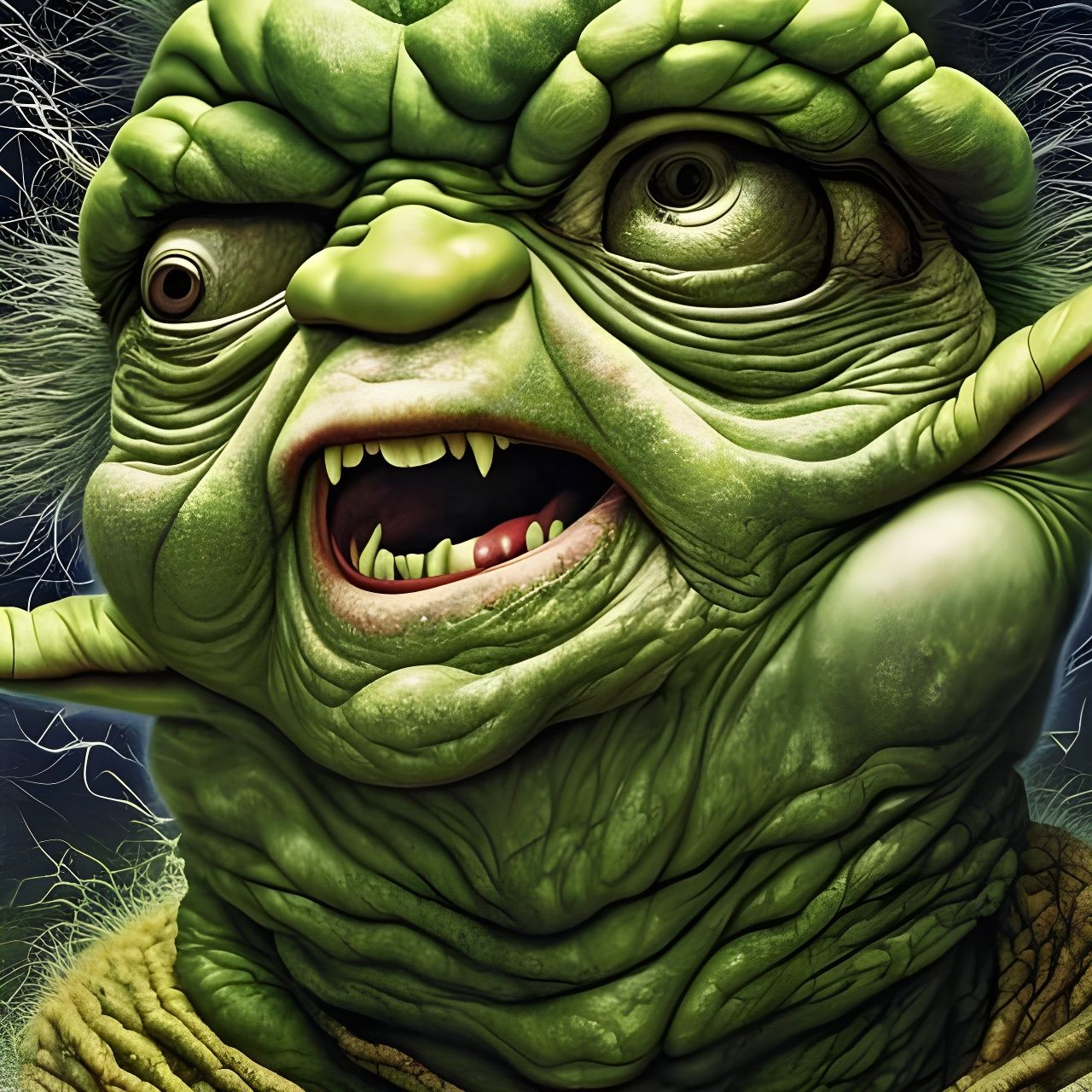 Grotesque Yoda Granny in Hyperreal Collage