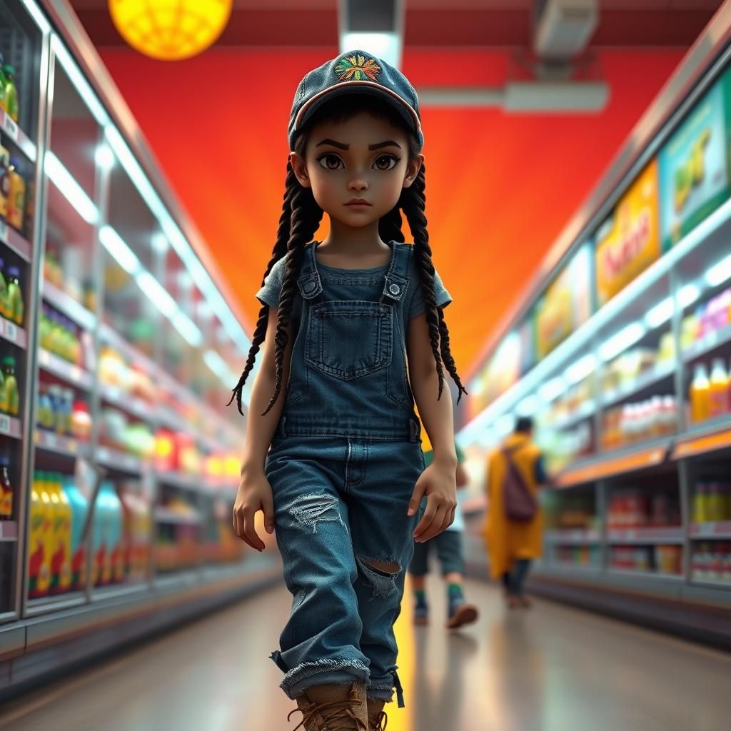 Retro-Futuristic Supermarket Scene in Pixar Style