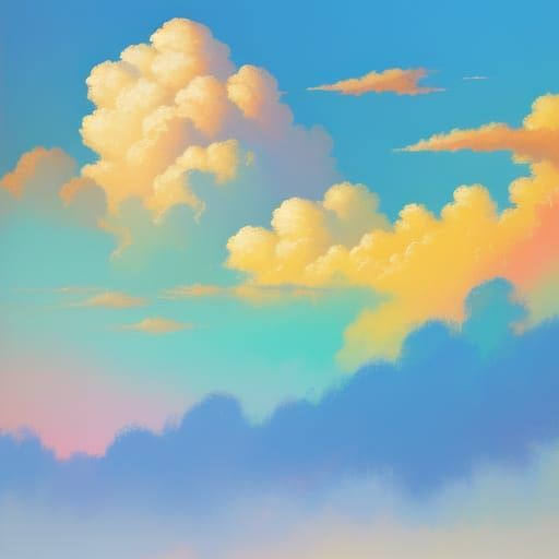 Vibrant Oil Painting of a Rainbow in a Serene Sky