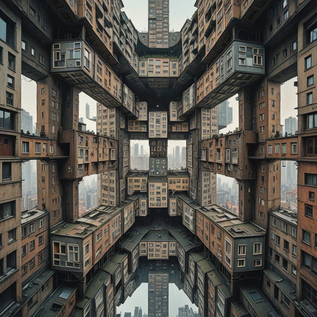 Escher-Inspired Cityscape with Impossible Architecture