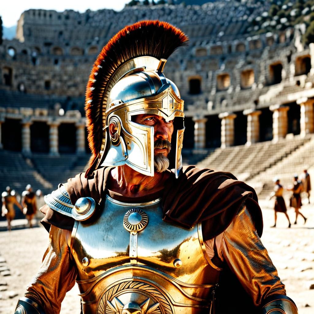Bronzepunk Spartan Warrior in Ancient Stadium