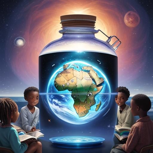 Children Reading in a Bottle on Venus