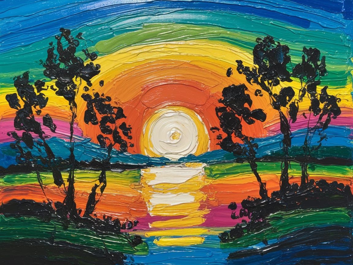 Colorful Sunset Landscape in Impressionist Style