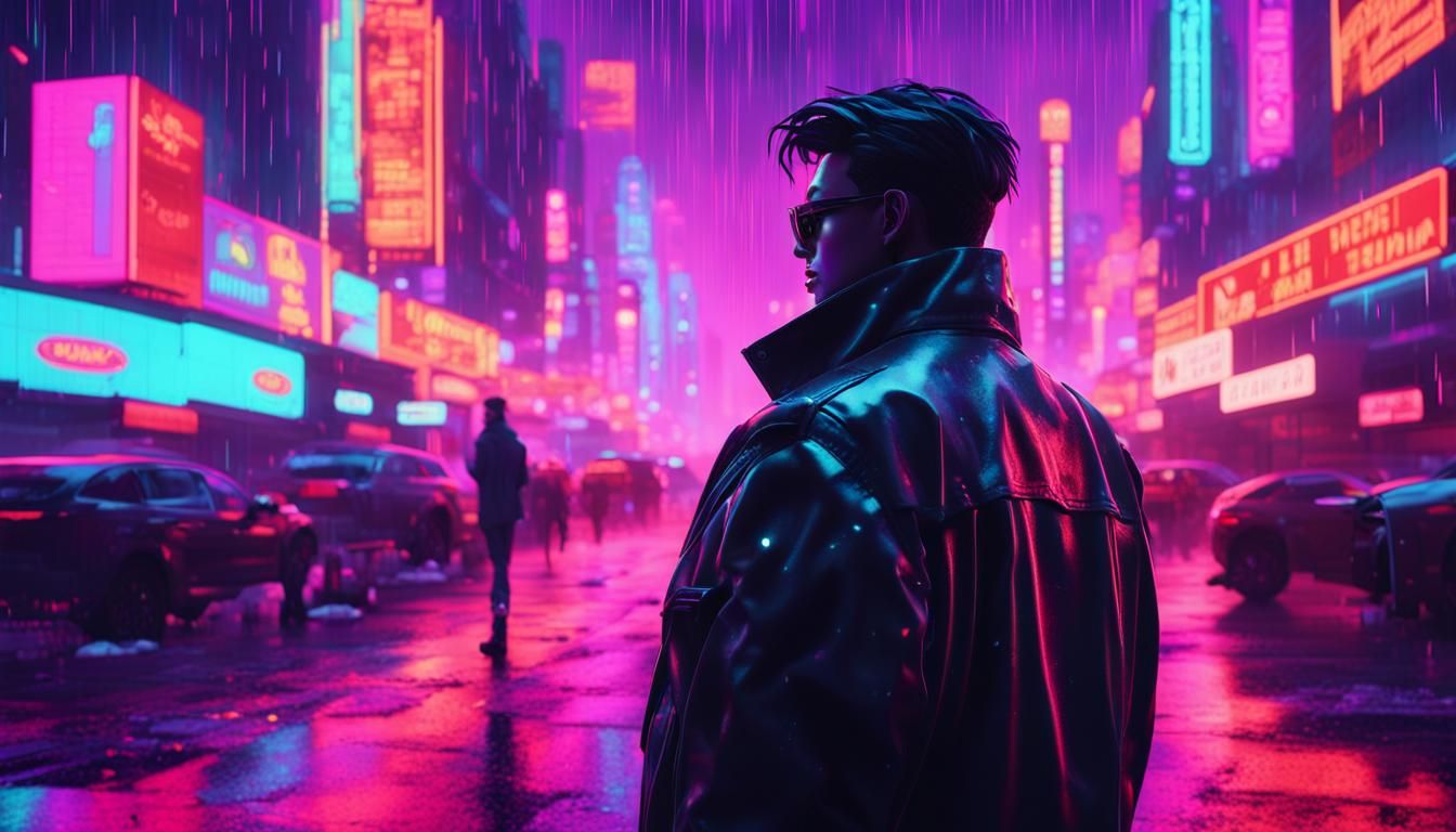 Neon Retro Cityscape in Synthwave Style