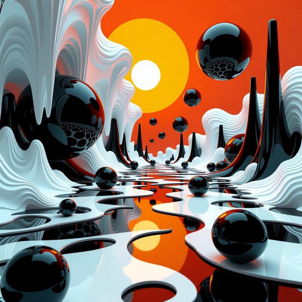 Surreal 3D Artwork: Neural Network Loop in Glass and Onyx