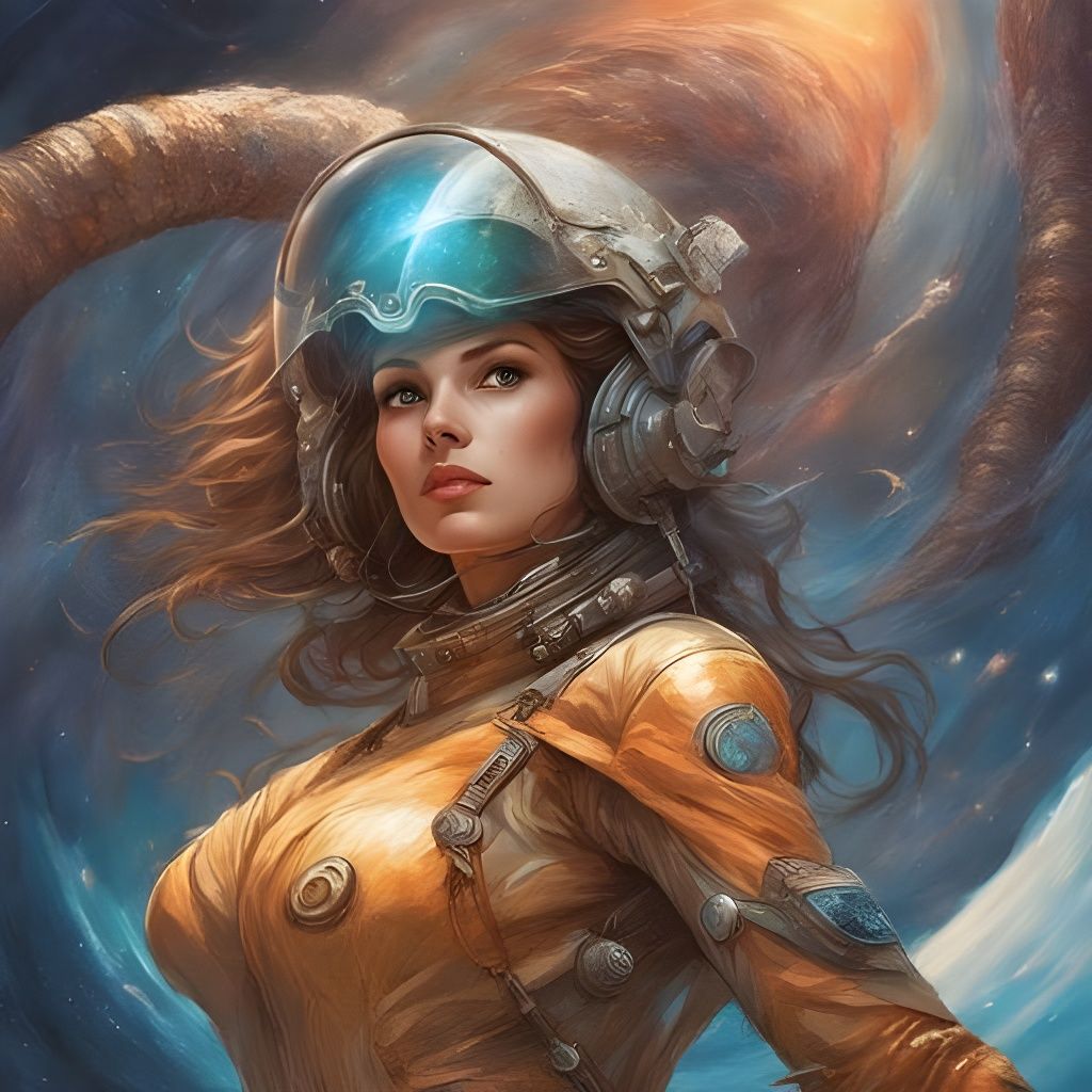 Astronaut Attacked by Space Worm in Splash Art Style