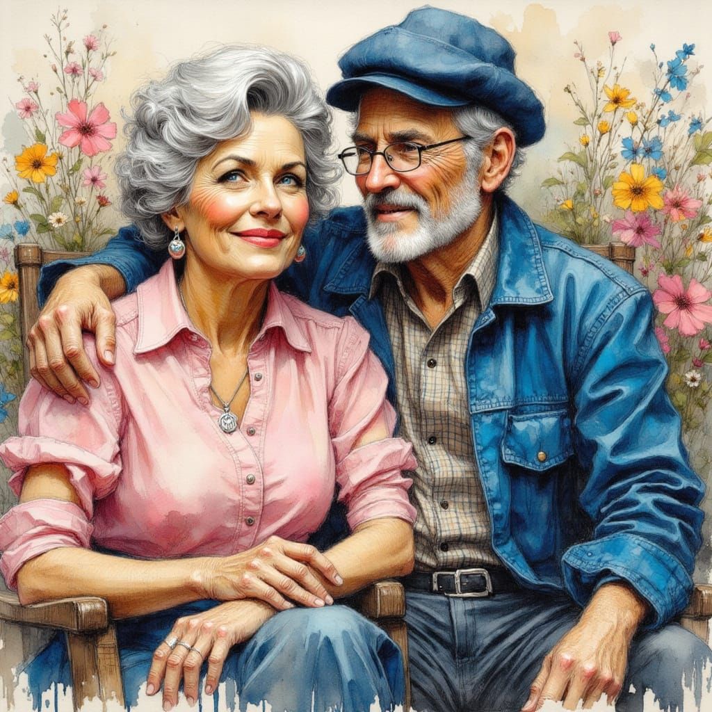 Elderly Couple in Expressive Oil Painting Style
