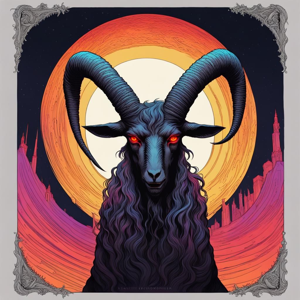 Sinister Tarot Card with Horned Goat in Grimdark Style