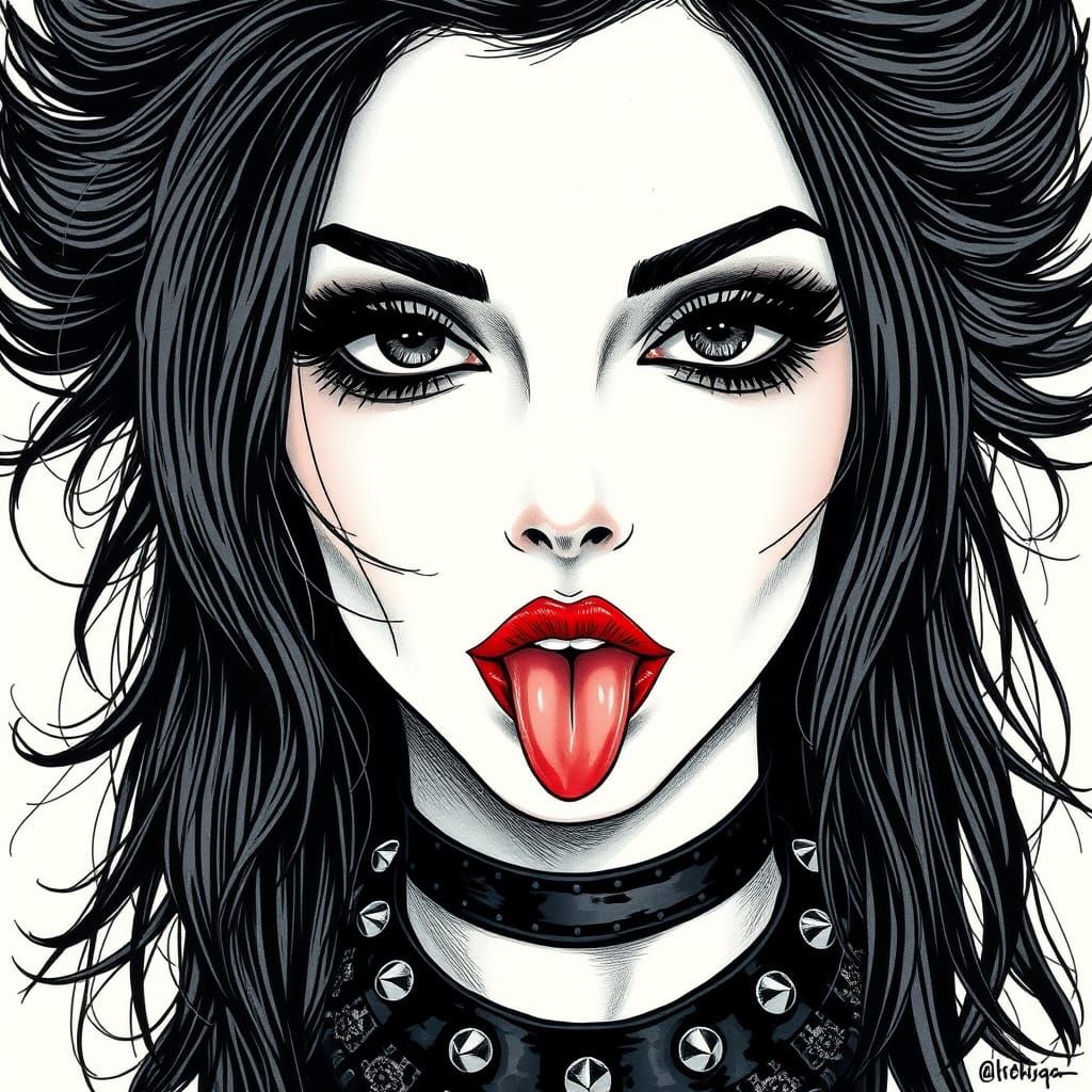 Goth Woman Portrait in Intricate Ink Drawing Style