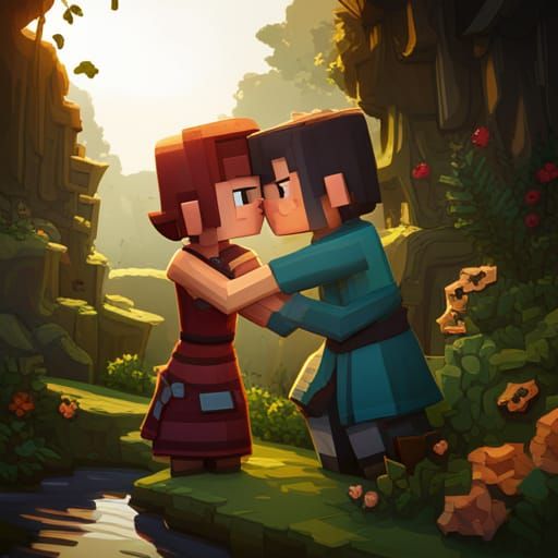 Minecraft Villager Kissing: Detailed Matte Painting