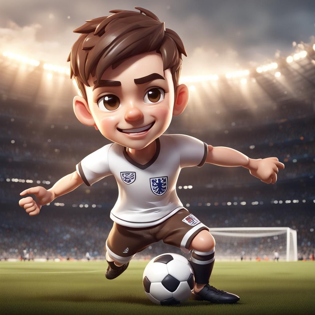 Chibi Soccer Player in England Kit, Digital Art