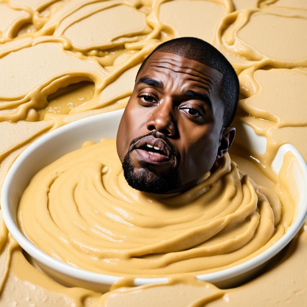 Kanye West Drowning in Hummus: AI-Generated Image