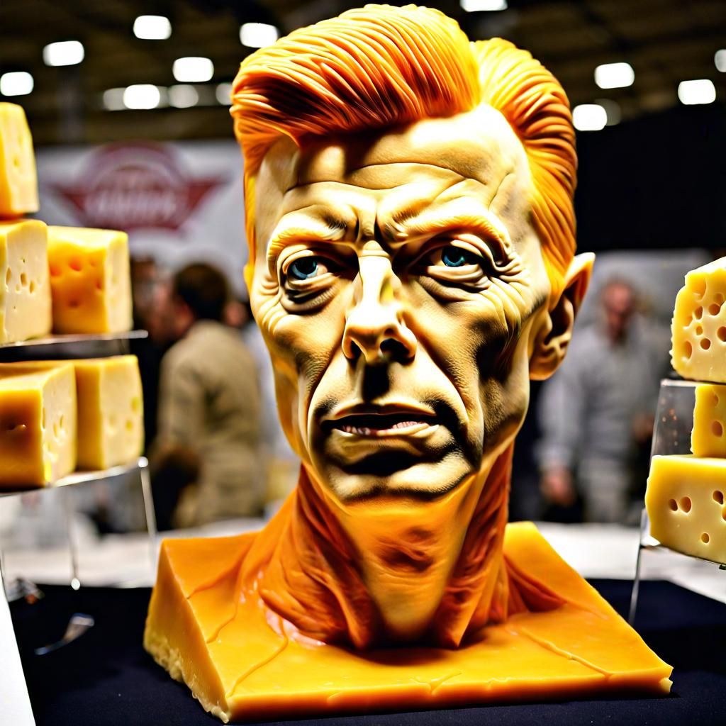Hyperrealistic Cheddar Cheese Sculpture of David Bowie