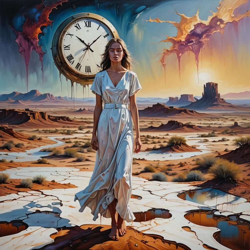 Surreal Desert Dreamscape in Oil, Daliesque Style