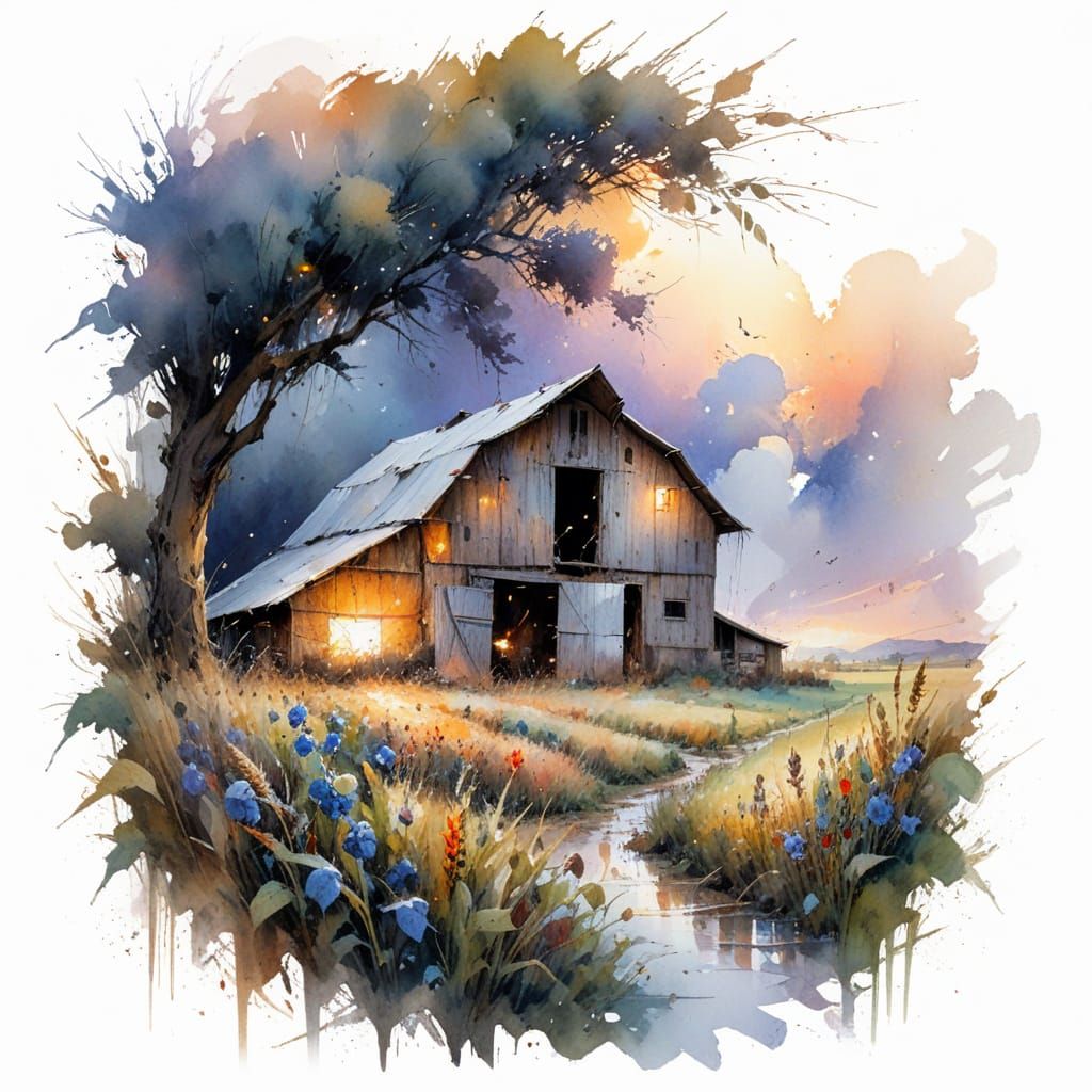 Harmonious Barn in a Vibrant Harvest Scene